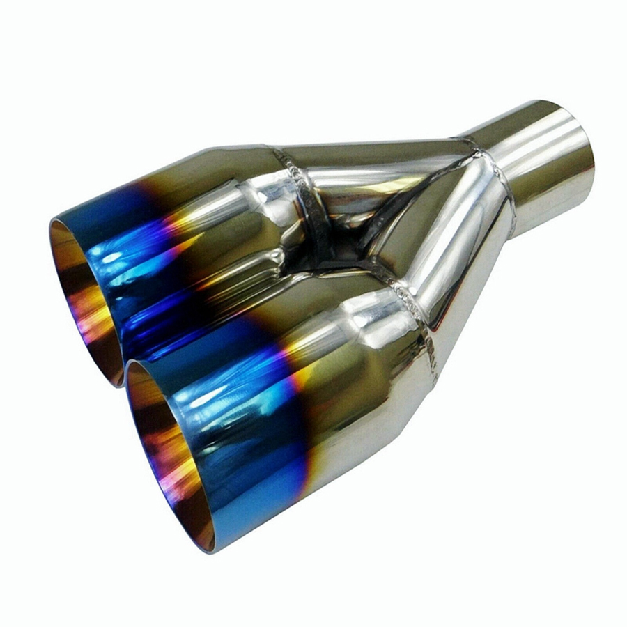  2X Blue Burnt Exhaust Duo Slant Tip Polished Stainless Steel 2.5In 3.5Out