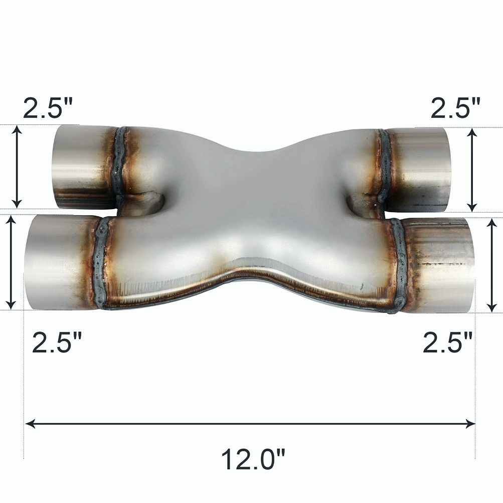 12 Inch Long 409 Stainless Steel 2.5" Dual In / Out Adapter X Exhaust Pipe Tip