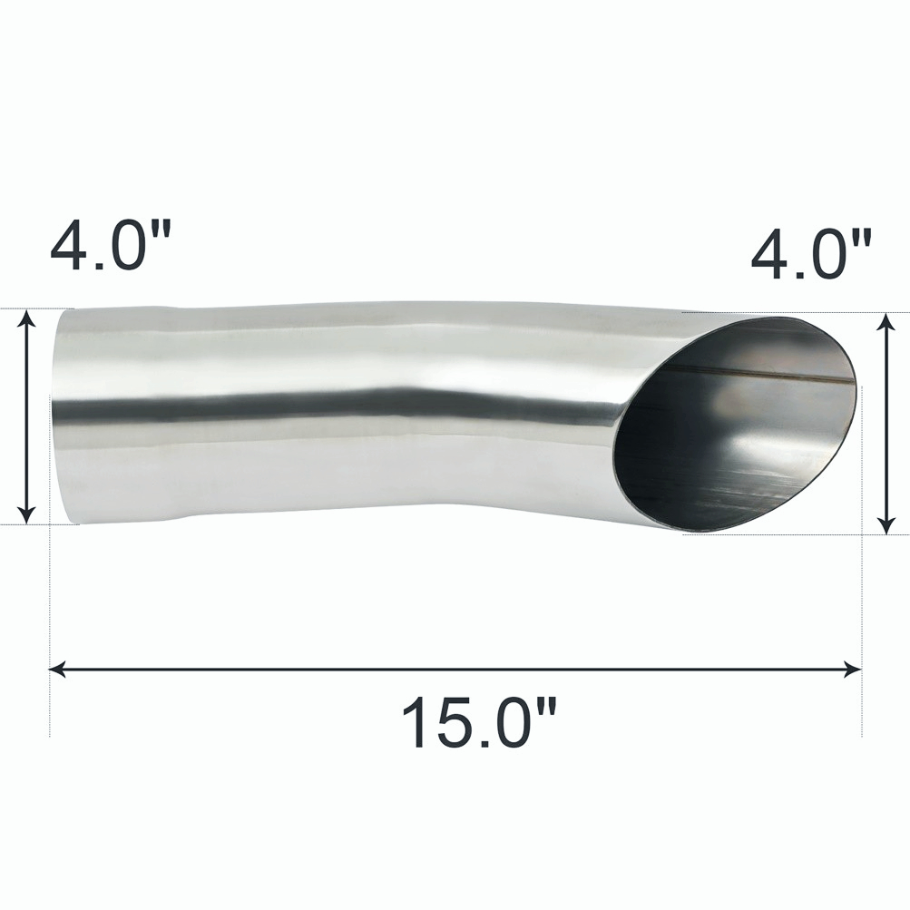 Bolt On 4" Inlet /Outlet 15" Long Exhaust Tip Stainless Steel Turn Down Exhaust Tip Tailpipe