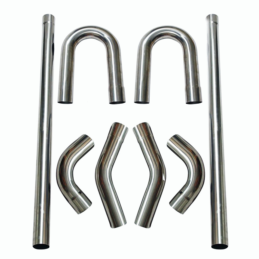 8PCS 2.5'' 304 Stainless Mandrel Bend Exhaust Straight & Bend Pipe DIY Kits Silver